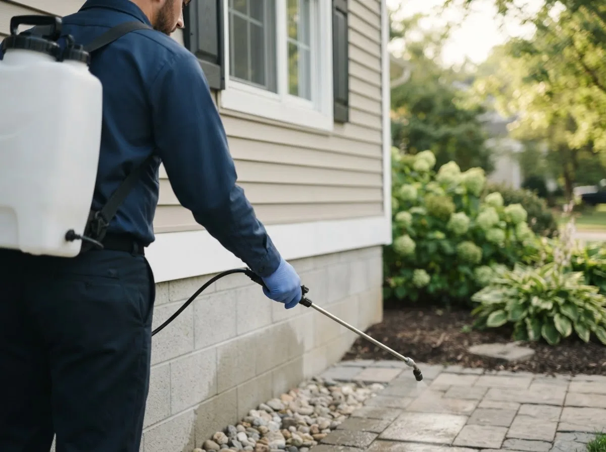 Pest control technician inspecting a home in Mentor, MN
